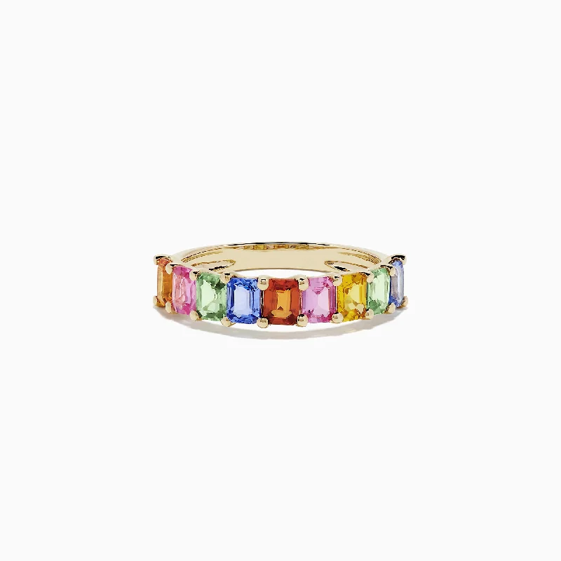 twist design women's rings -Watercolors 14K Yellow Gold Multi Sapphire Ring, 2.22 TCW