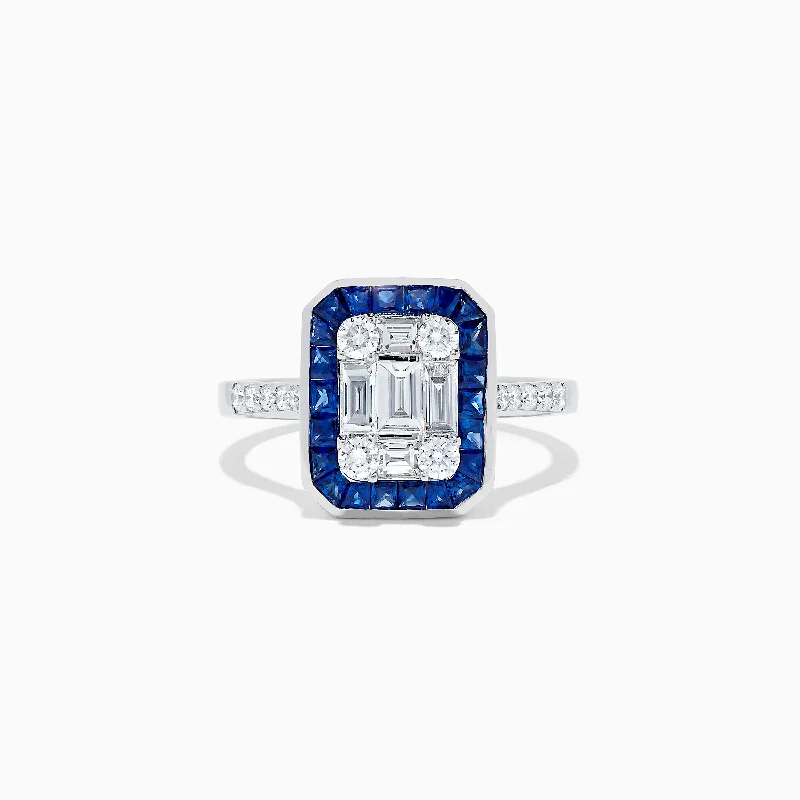 contemporary women's rings -Royale Bleu 14K White Gold Blue Sapphire and Diamond Deco Ring