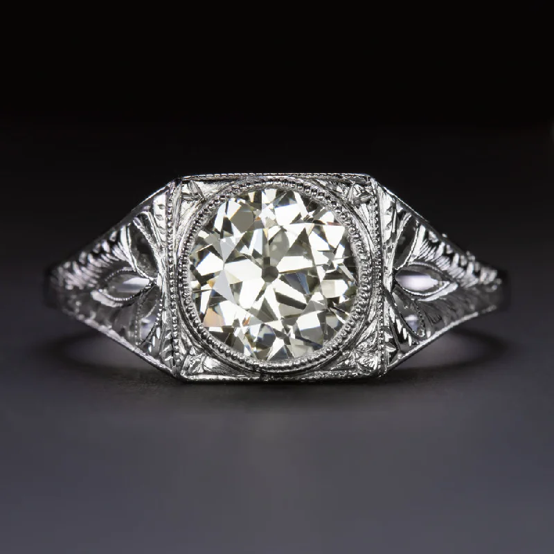 Heart Engagement Rings -1.95ct OLD EUROPEAN CUT M VS1 DIAMOND ENGAGEMENT RING PLATINUM VINTAGE ART DECO