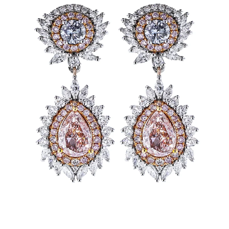 Ladies White Gold Earrings -18KT WHITE & ROSE GOLD 2.51CTW PINK & 1.83CTW DIAMOND EARRINGS