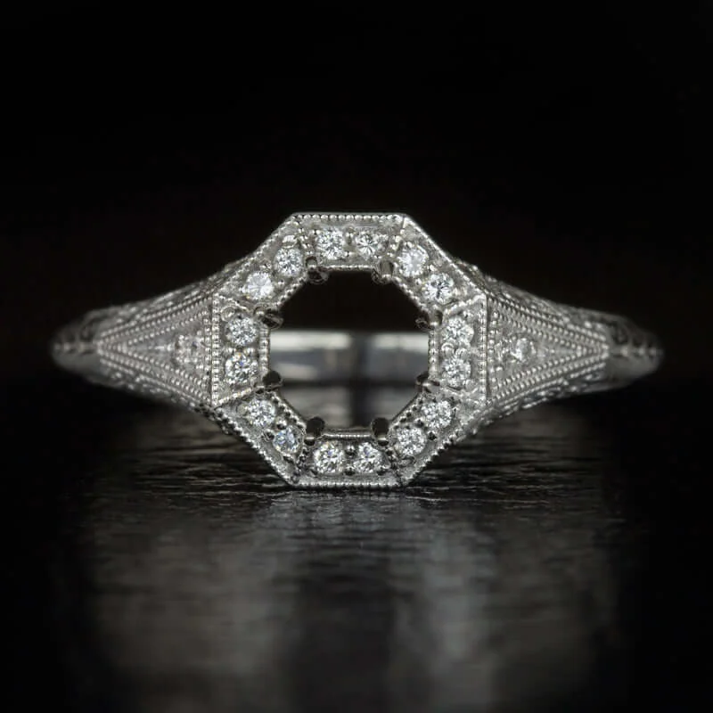 Mystical Engagement Rings -ART DECO DIAMOND ROUND SEMI MOUNT ENGAGEMENT RING VINTAGE STYLE HALO FILIGREE 14