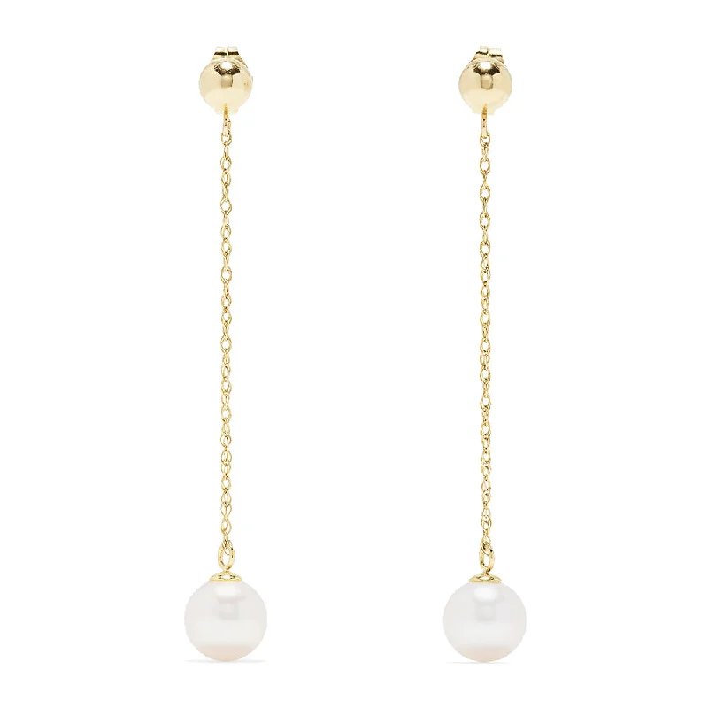 Ladies Winter Earrings -14K Yellow Gold Pearl Drop Earrings