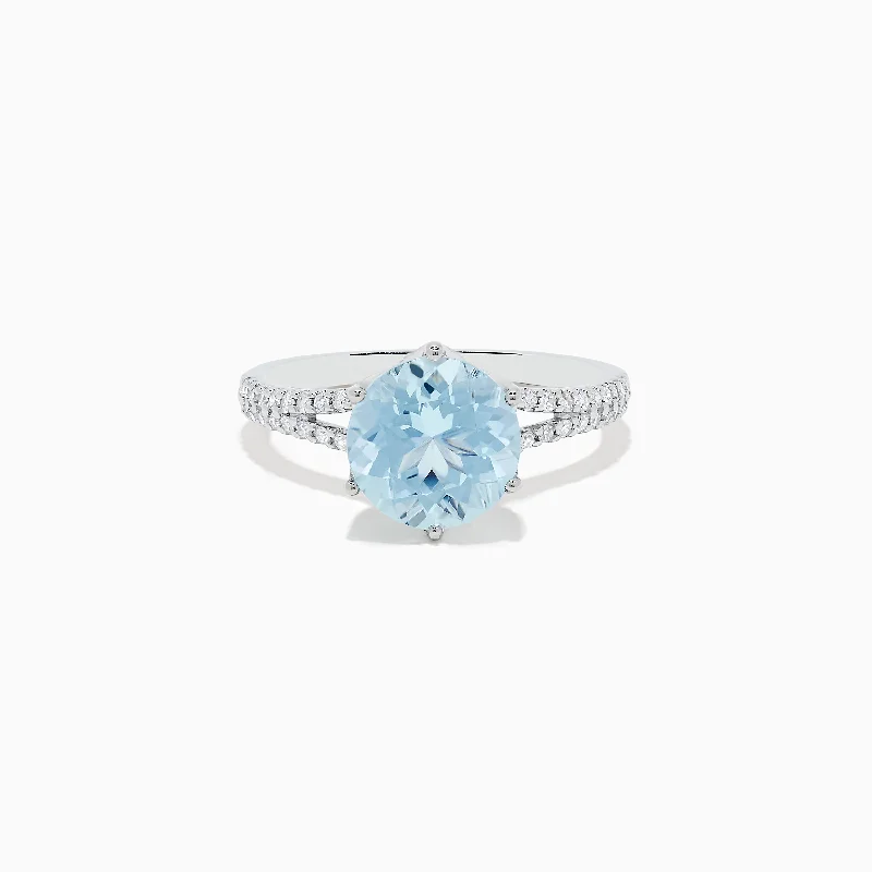 cushion-cut women's rings -Aquarius 14K White Gold Aquamarine and Diamond Ring