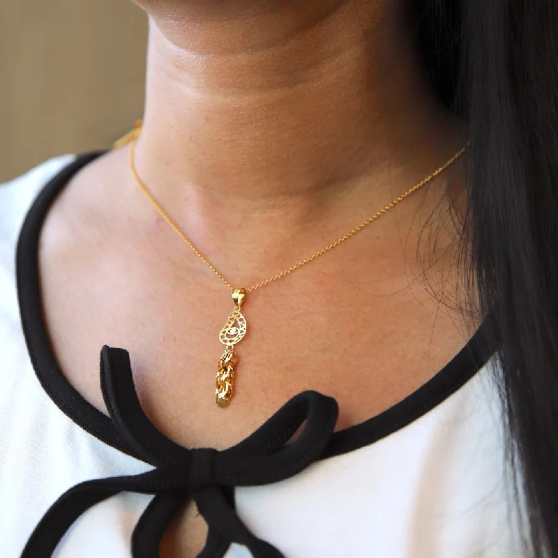 Ladies Whimsical Necklaces -spiritual necklaces for women -Gold Necklace (Chain With Tear Drop Shaped Pendant) 21KT - FKJNKL21KM9945