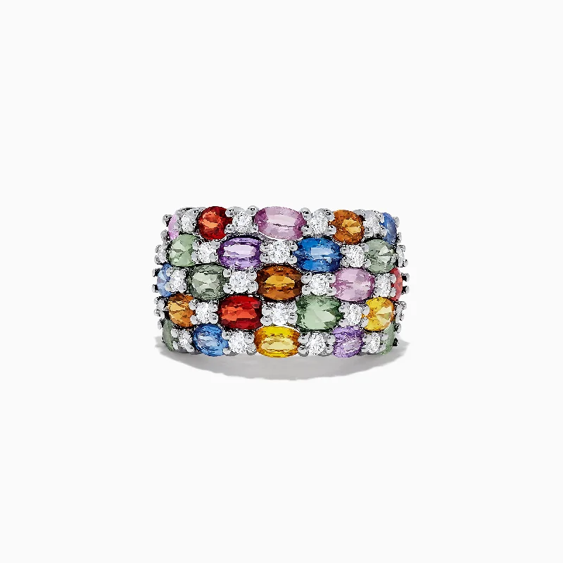 silver-plated women's rings -Watercolors 14K White Gold Multi Sapphire and Diamond Ring, 7.21 TCW