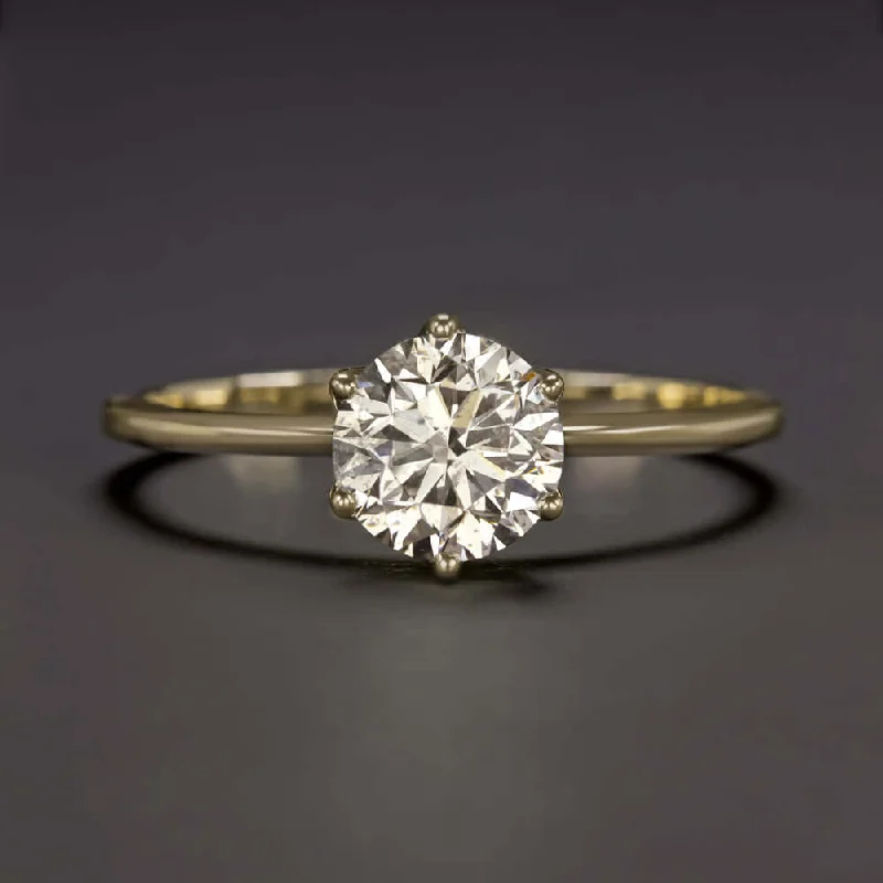 Flush Set Engagement Rings -1.07ct LIGHT CHAMPAGNE DIAMOND ENGAGEMENT RING EXCELLENT CUT SOLITAIRE GOLD 1ct