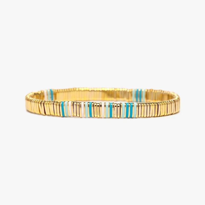 Ladies Bracelets Square Shape-Metal and Enamel Gold Stretch Bracelet