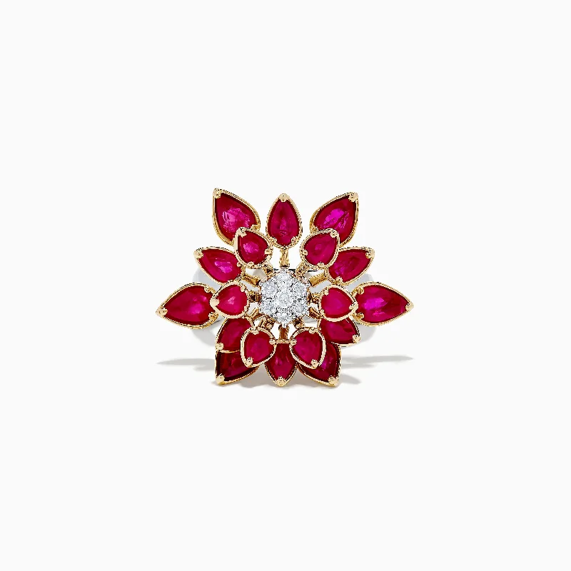 bold statement women's rings -Ruby Royale 14K Two-Toned Gold Spinning Ruby Flower Cocktail Ring