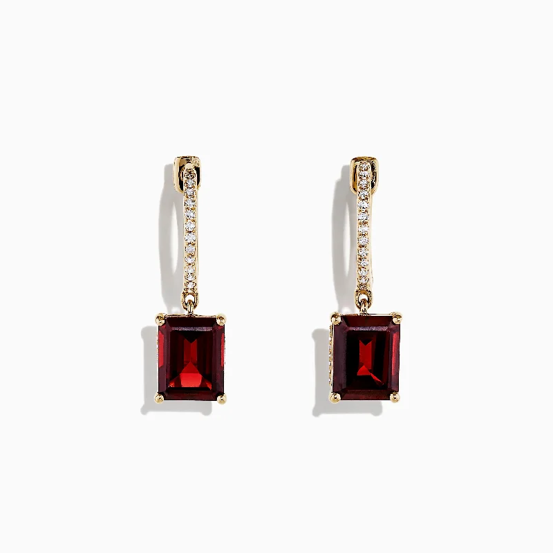 Ladies Flower Earrings -Bordeaux 14K Yellow Gold Garnet and Diamond Earrings, 6.04 TCW