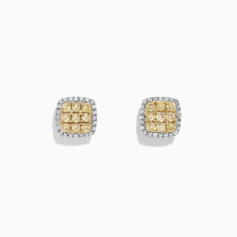 Ladies Edgy Earrings -14K 2-Tone Gold Yellow and White Diamond Earrings, 0.50 TCW