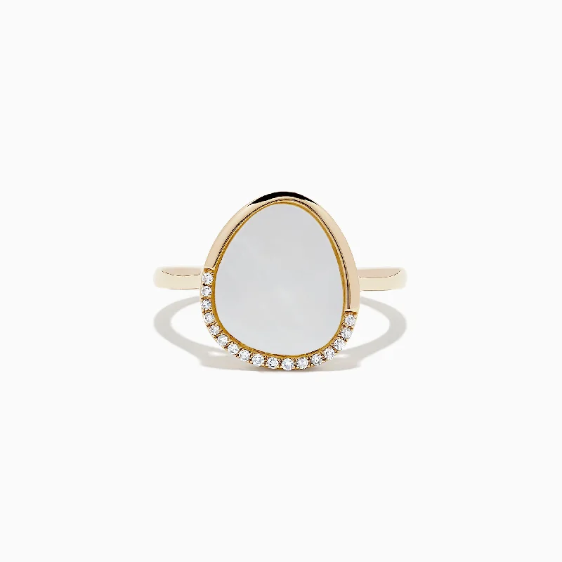 pearl women's rings -14K Yellow Gold Mother of Pearl and Diamond Ring, 0.05 TCW