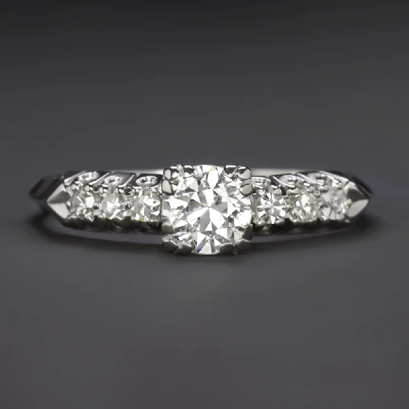 Oversized Engagement Rings -VINTAGE DIAMOND ENGAGEMENT RING OLD TRANSITIONAL CUT PLATINUM RETRO ESTATE 0.73c