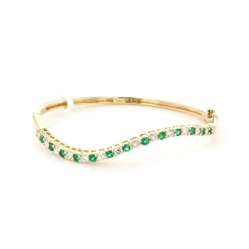 Ladies Bracelets with Pearls-Emerald & Diamond Bangle Bracelet