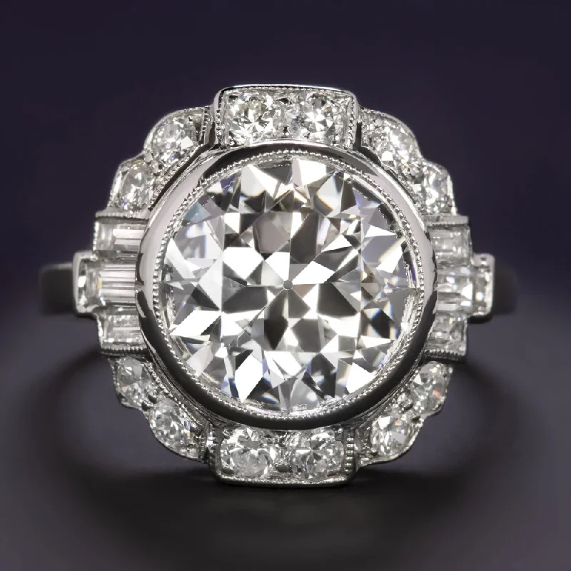 Statement Engagement Rings -3.64c OLD EUROPEAN CUT DIAMOND ENGAGEMENT RING GIA CERTIFIED E VS1 PLATINUM HALO