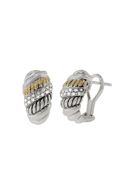 Ladies Climber Earrings -925 Sterling Silver and 18K Gold Diamond Earrings