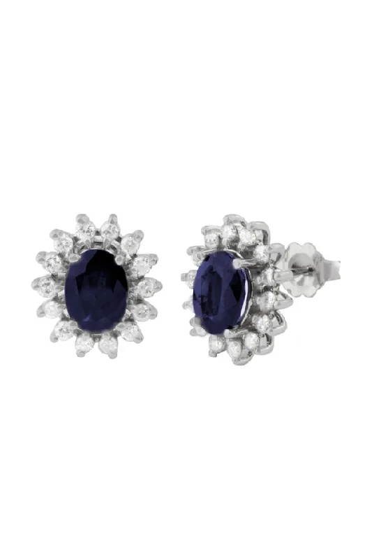 Ladies Rhinestone Earrings -Gemma Royalty Sapphire and Diamond Earrings, 3.54 TCW