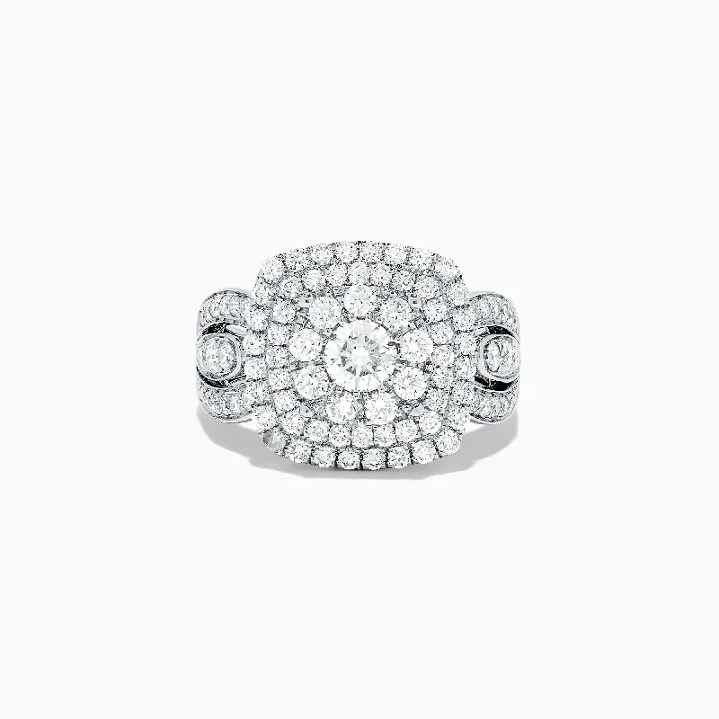 silver women's rings -Pave Classica 14K White Gold Diamond Cluster Ring, 1.85 TCW