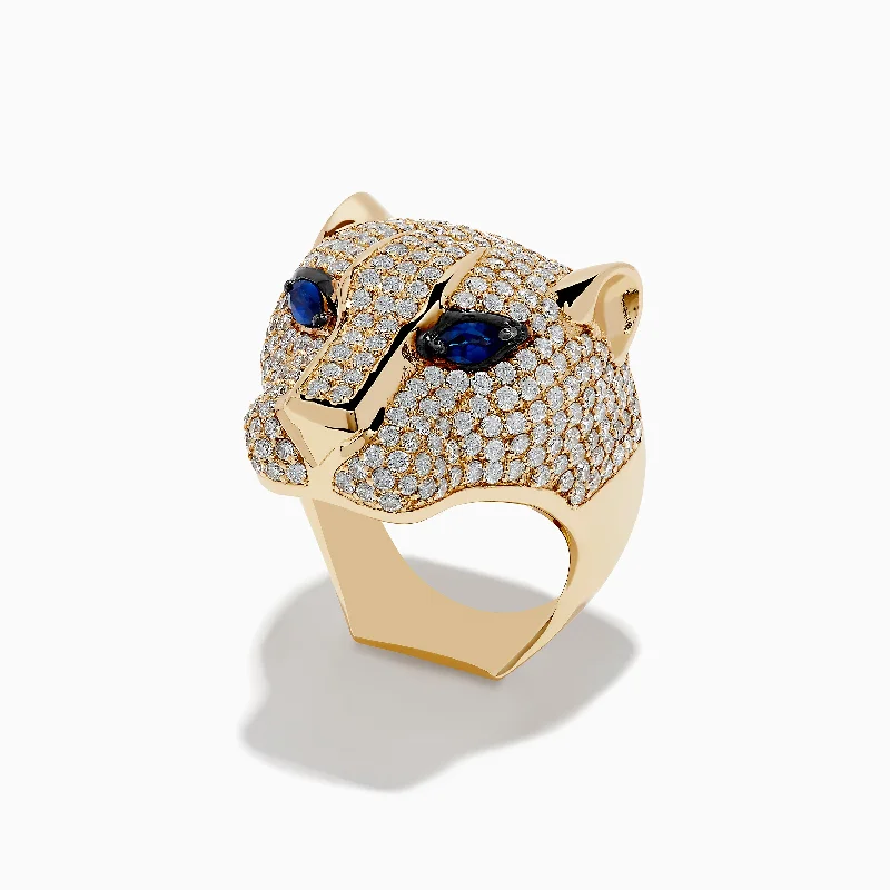 delicate women's rings -Signature 14K Yellow Gold Sapphire and Diamond Panther Ring