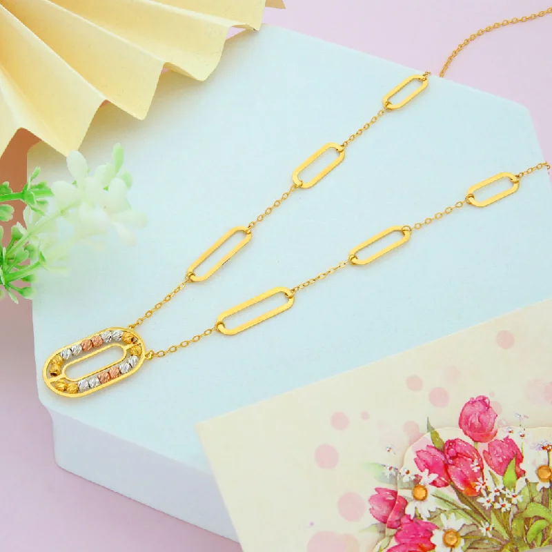 Ladies Punk Necklaces -sister necklaces for gifts -Gold Necklace (Chain With Beaded Oval Shaped Pendant) 21KT - FKJNKL21KM9856