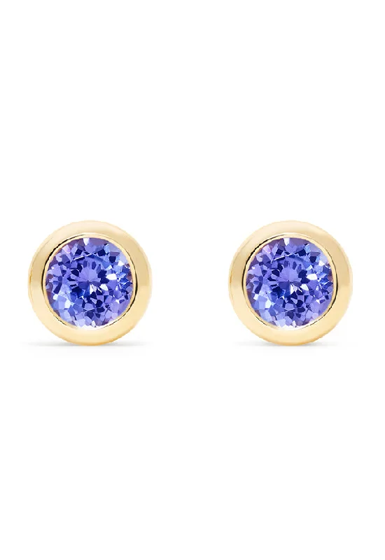 Ladies Heirloom Earrings -14K Yellow Gold Tanzanite Stud Earrings, 0.91 TCW