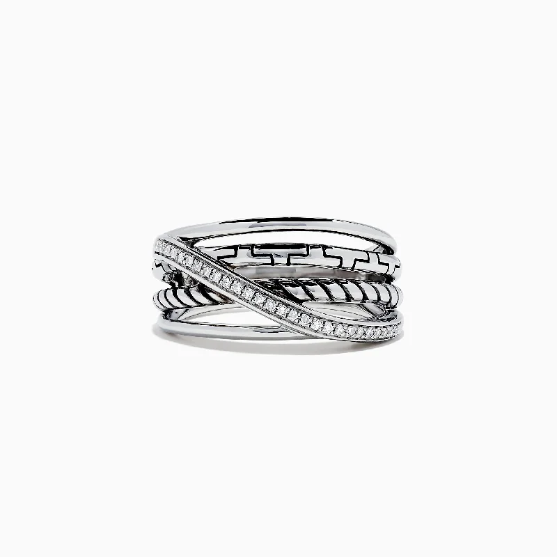 nature-inspired women's rings -925 Sterling Silver Diamond Crossover Ring, 0.08 TCW