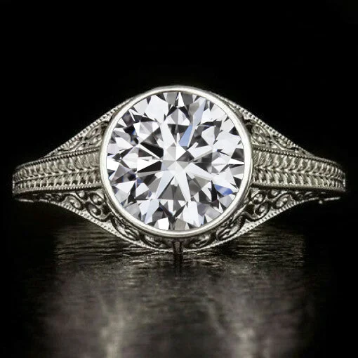 Peace Engagement Rings -2ct VINTAGE STYLE ENGAGEMENT RING LAB CREATED DIAMOND FILIGREE BEZEL WHITE GOLD