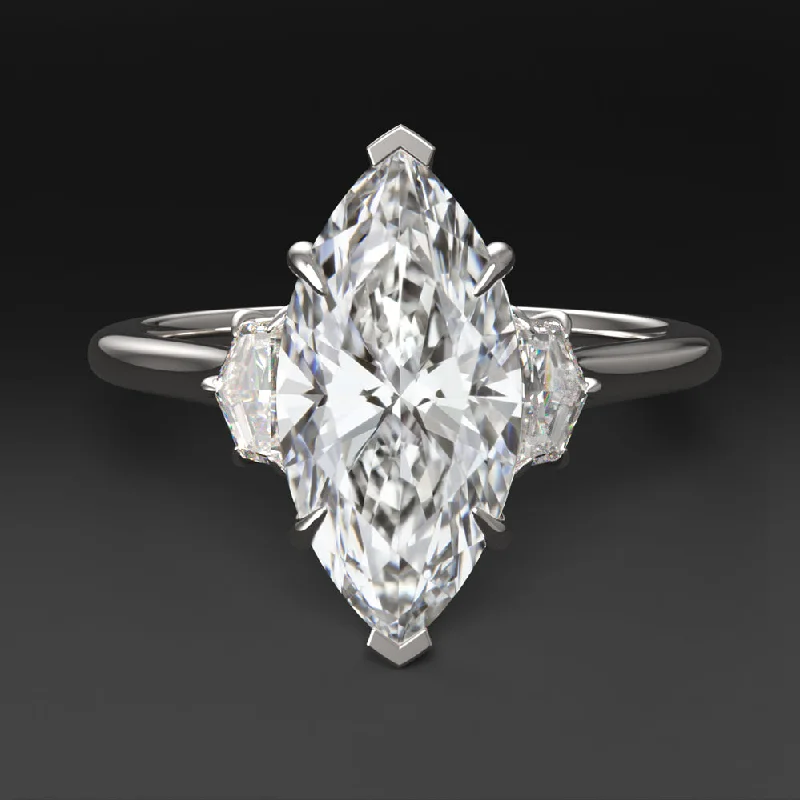 Smooth Engagement Rings -2ct LAB CREATED DIAMOND ENGAGEMENT RING 3 STONE MARQUISE CADILLAC CUT WHITE GOLD