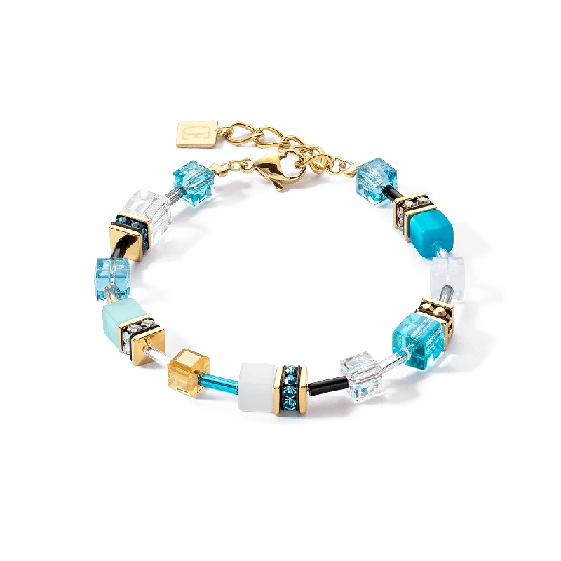 Ladies Bracelets with Jade-Coeur De Lion GeoCUBE® Iconic Gold and Turquoise Bracelet