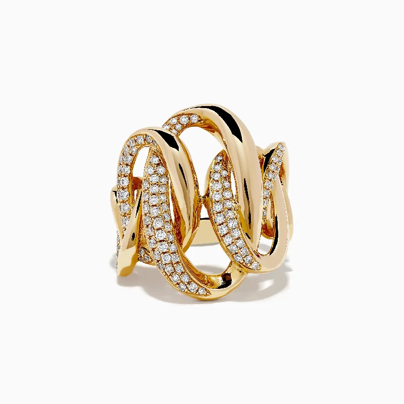 open-ended women's rings -D'Oro 14k Yellow Gold Diamond Statement Ring