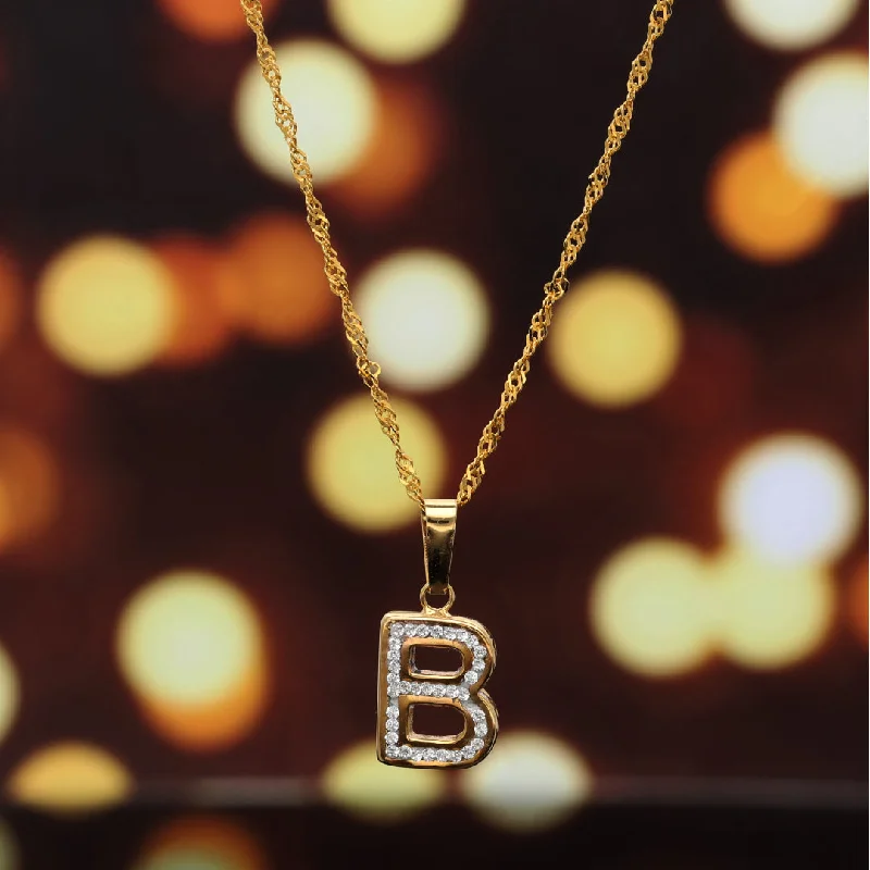 Ladies Motivational Necklaces -sapphire necklaces for women -Gold Necklace (Chain with B Shaped Alphabet Letter Pendant) 18KT - FKJNKL18K9408