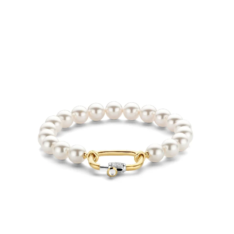 Ladies Bracelets for Engineers-Ti Sento Pearl Chunky 18ct Gold Vermeil Bracelet