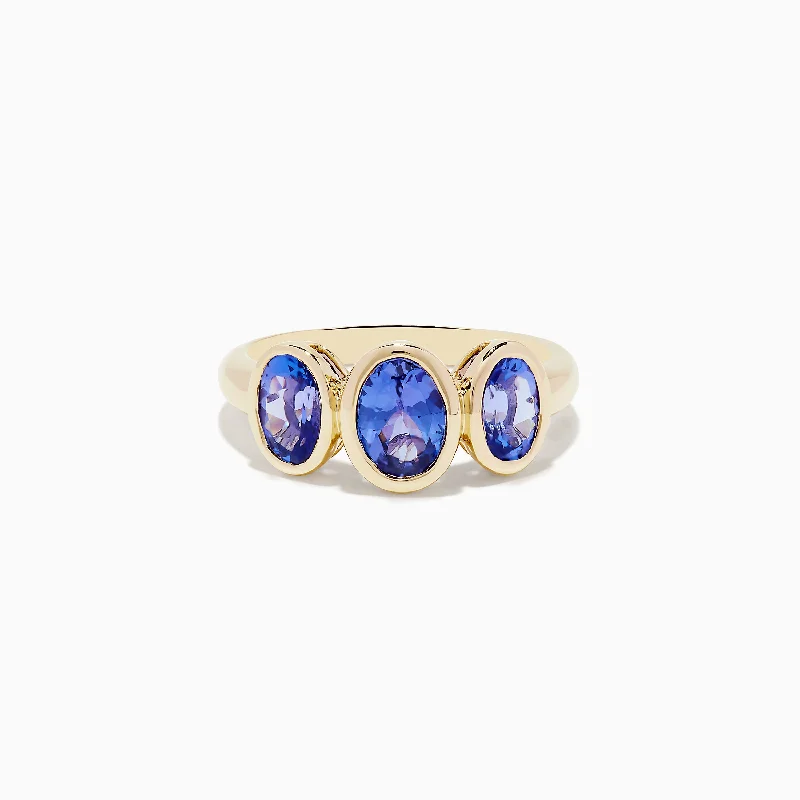 cocktail women's rings -Nahla Siri 14K Yellow Gold Tanzanite Three Stone Ring