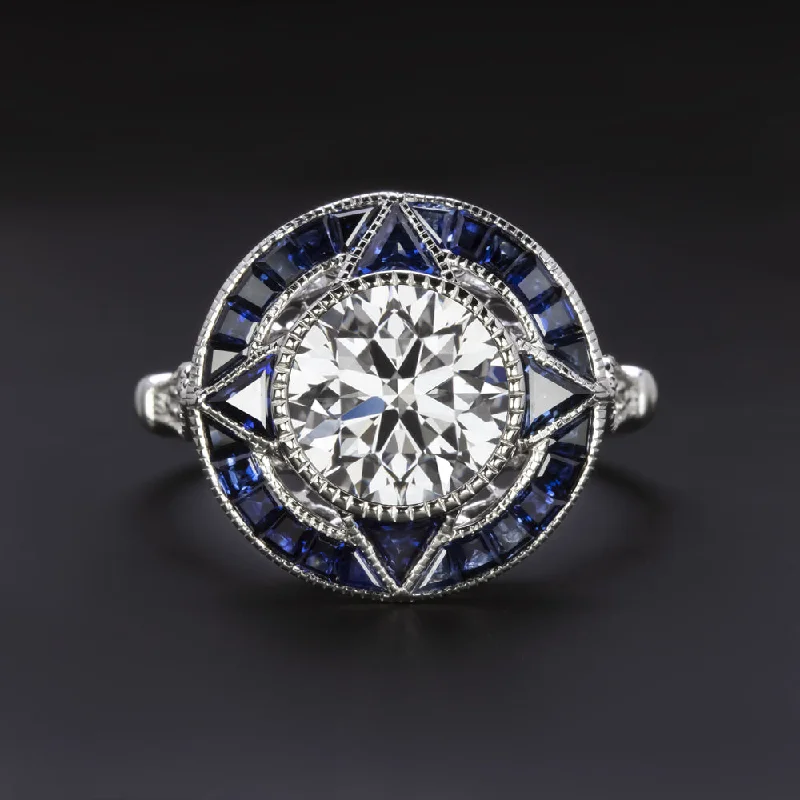 Signature Engagement Rings -2ct LAB CREATED DIAMOND SAPPHIRE ENGAGEMENT RING VINTAGE STYLE TARGET ART DECO