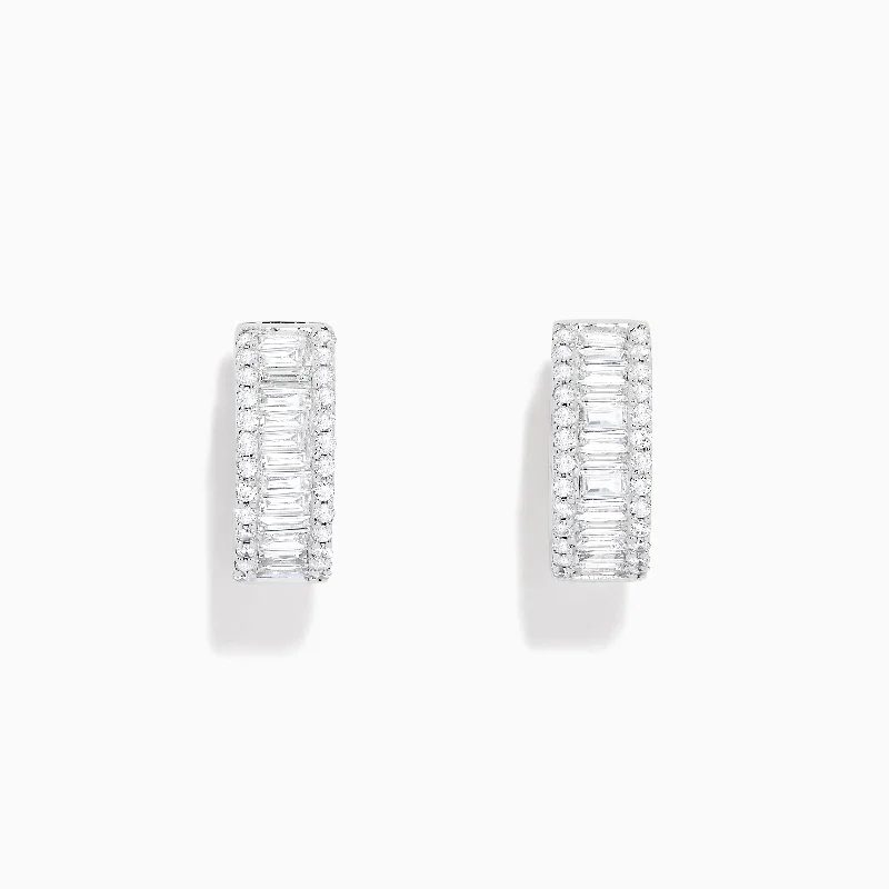 Ladies Phoenix Earrings -Classique 14K White Gold Diamond Huggie Hoop Earrings