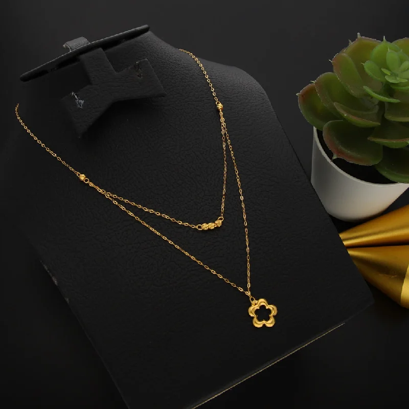 Ladies Mother’s Day Necklaces -magnet therapy necklaces -Gold Double Layered Necklace (Chain With Hollow Flower Shaped Pendant) 21KT - FKJNKL21KM9893