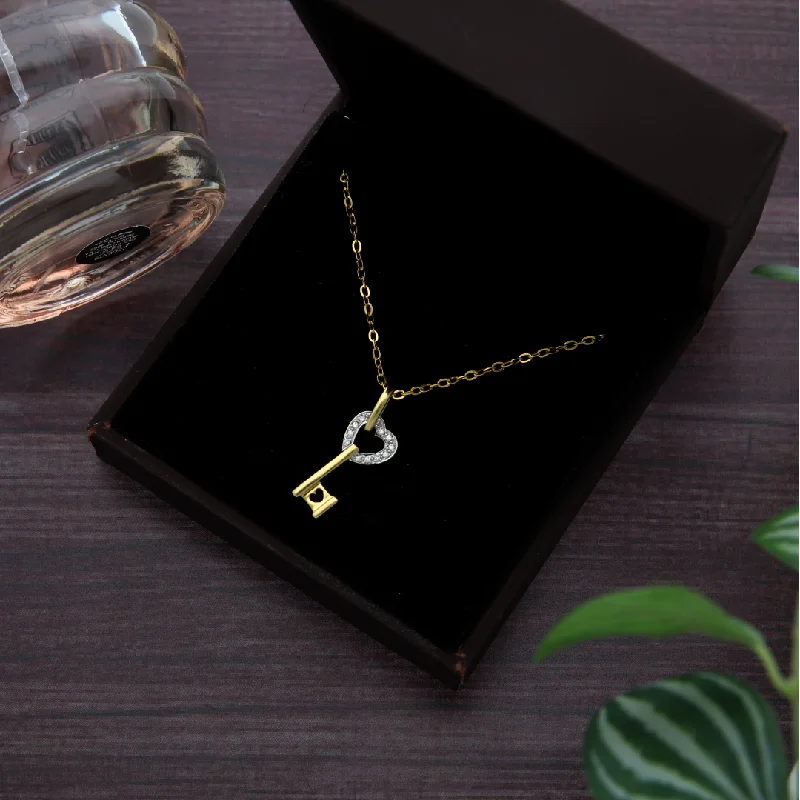 Ladies Antique Necklaces -topaz necklaces for women -Gold Necklace (Chain with Heart Key Pendant) 18KT - FKJNKL18K9186