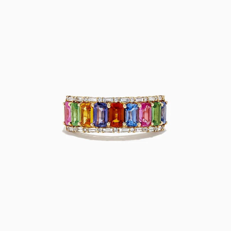 diamond women's rings -Watercolors 14K Yellow Multi Sapphire and Diamond Ring