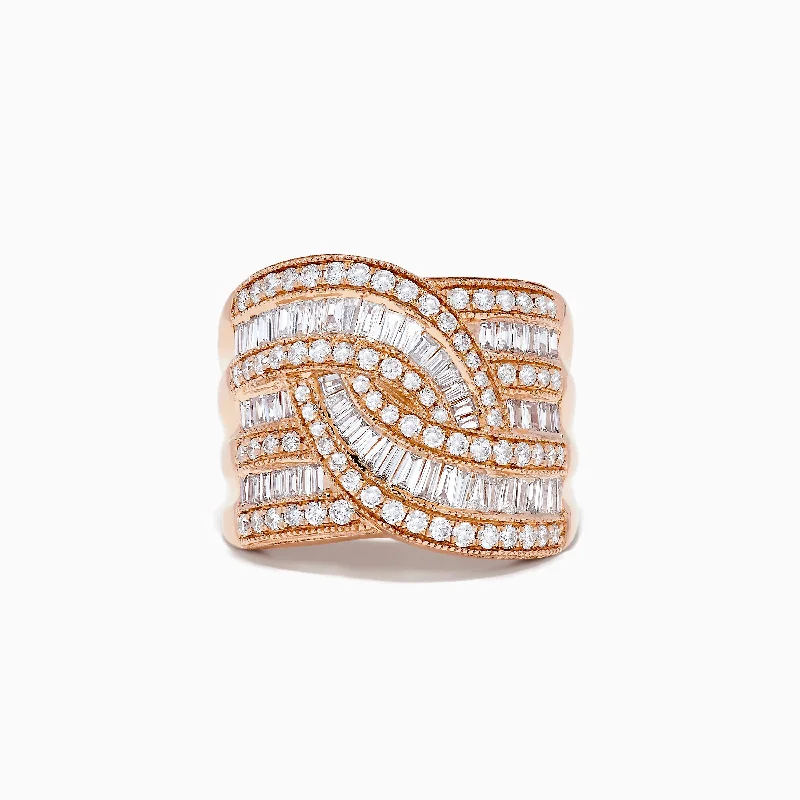 moissanite women's rings -14K Rose Gold Diamond Crossover Ring