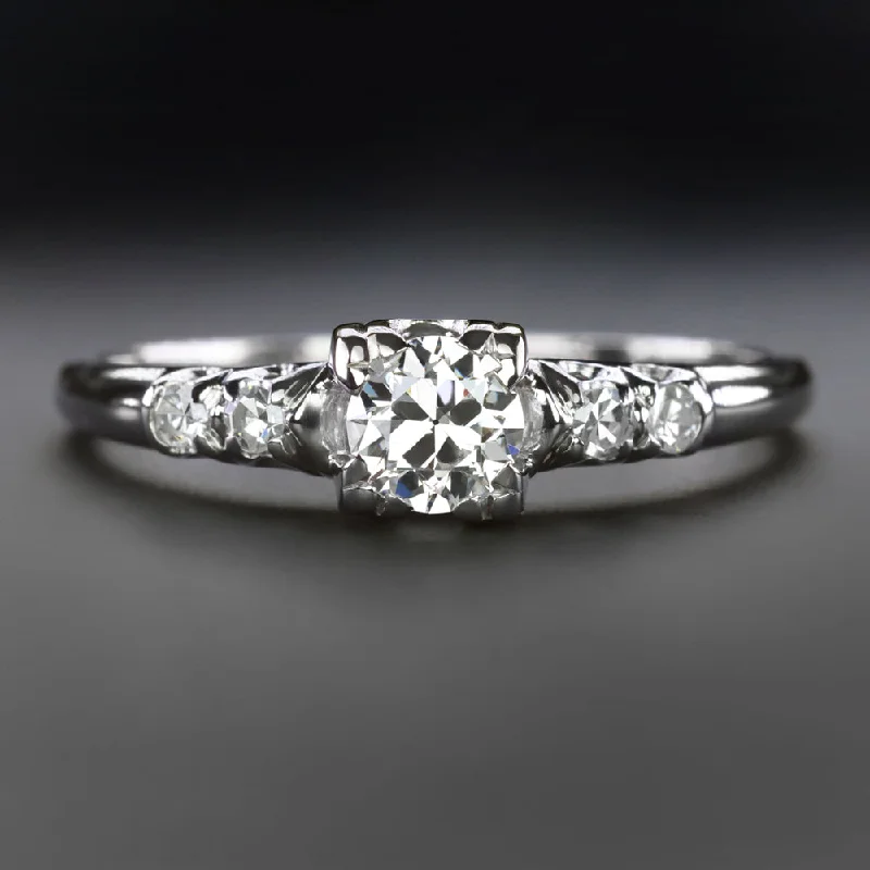 Twisted Band Engagement Rings -VINTAGE DIAMOND ENGAGEMENT RING 0.40ct F-G VS2 OLD EUROPEAN CUT PLATINUM CLASSIC