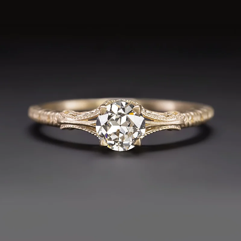 Shiny Engagement Rings -OLD EUROPEAN CUT DIAMOND ENGAGEMENT RING VINTAGE STYLE SOLITAIRE 14k YELLOW GOLD