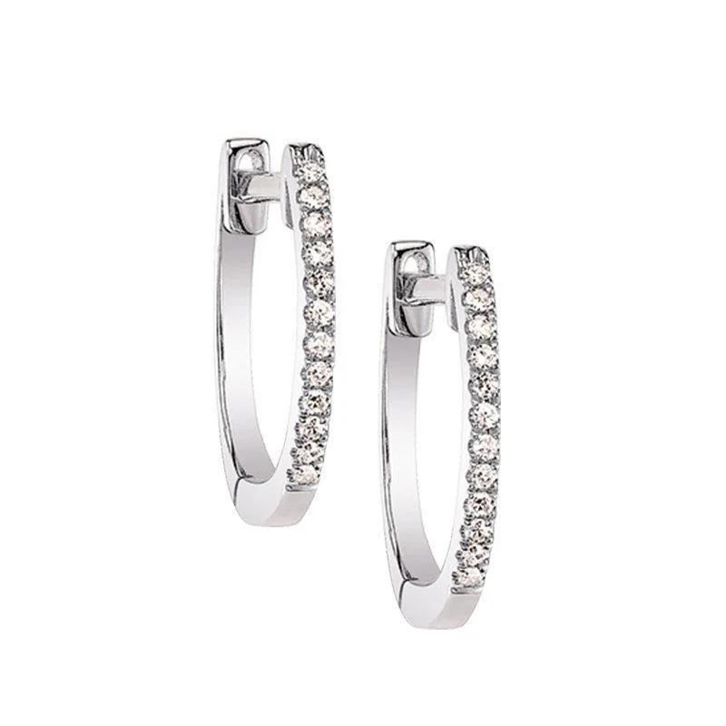 Ladies Subtle Earrings -Classic Hoop Diamond Earrings White Gold