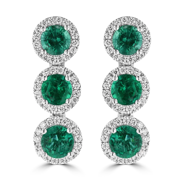 Ladies Drop Earrings -JULEVE 18KT WHITE GOLD 5.03CT EMERALD & 1.05CTW DIAMOND HALO DROP EARRINGS