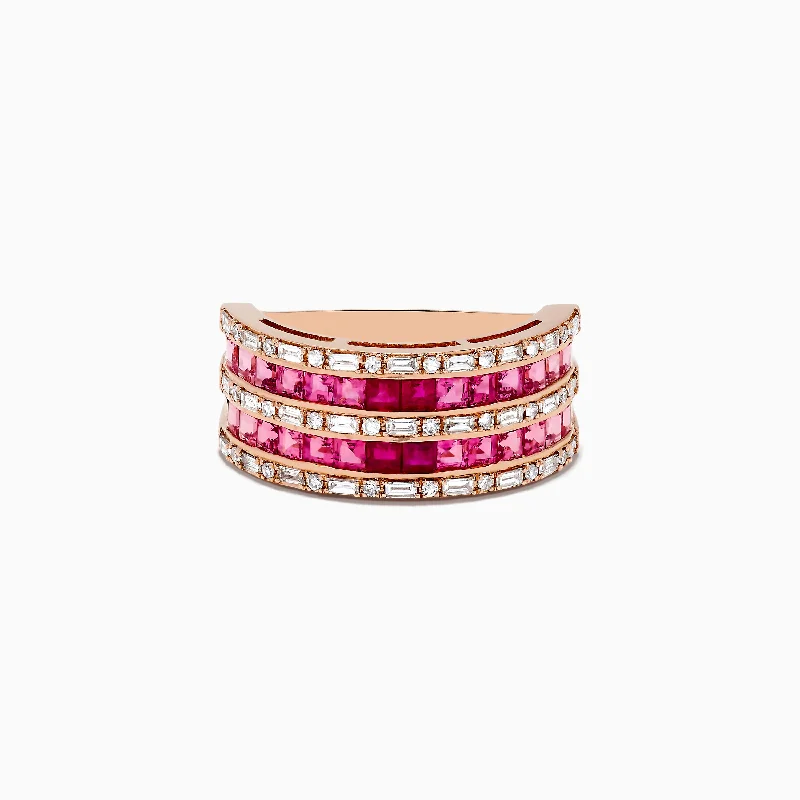 personalized women's rings -14k Rose Gold Princess Cut Pink Tourmaline and Ruby Ring 1.61 TCW