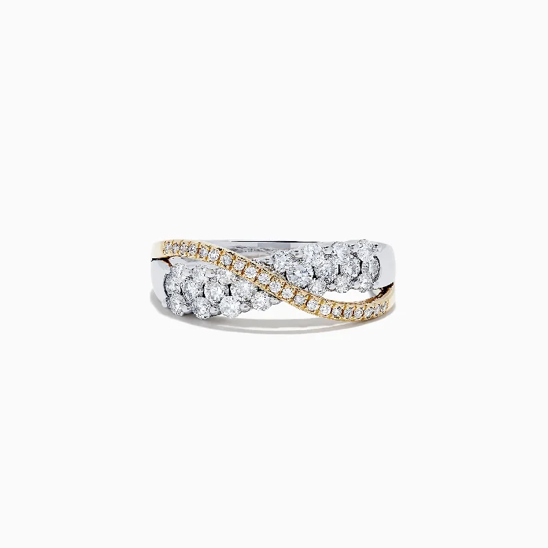 sun and moon women's rings -14K White and Yellow Gold Diamond Crossover Ring, 1.00 TCW