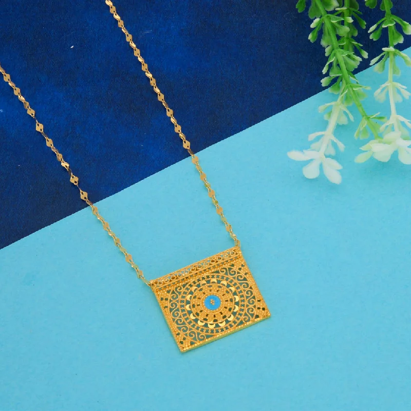 Ladies Feather Necklaces -sapphire necklaces for women -Gold Necklace (Chain With Intricate Rectangle Shaped Pendant) 21KT - FKJNKL21KM9883