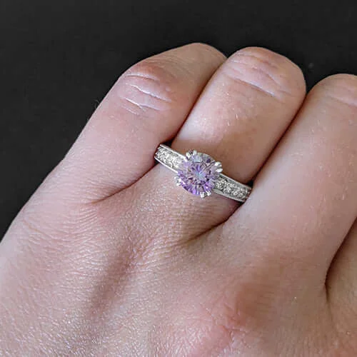 Subtle Engagement Rings -1.5ct PURPLE MOISSANITE NATURAL DIAMOND ENGAGEMENT RING WHITE GOLD VINTAGE STYLE