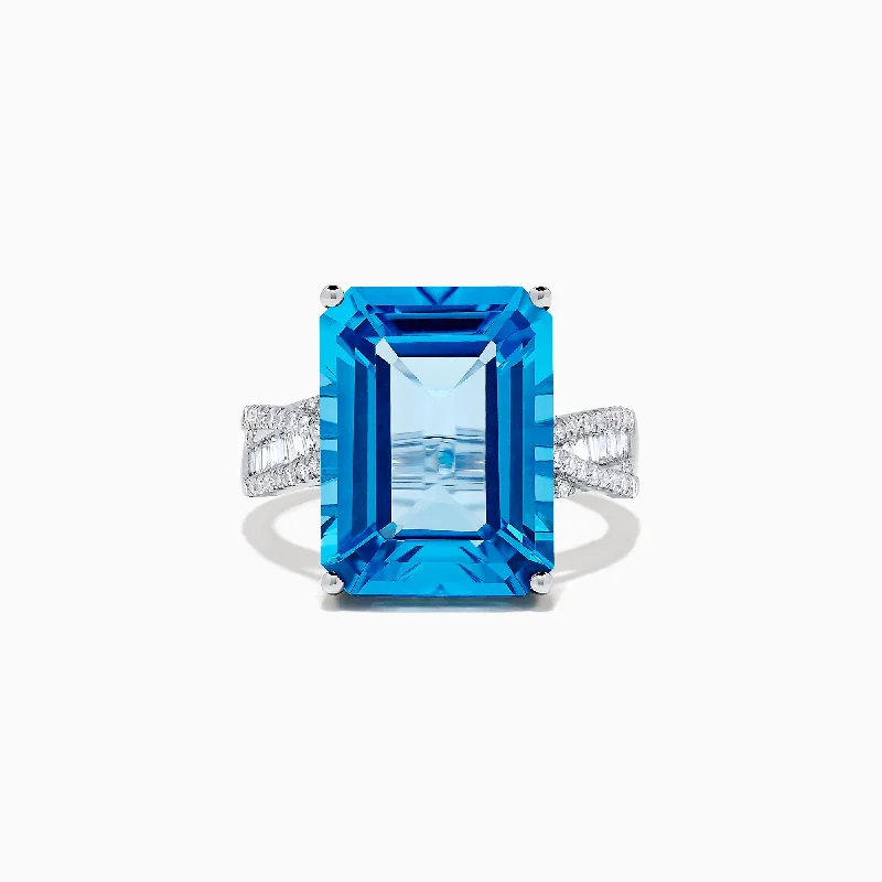 marquise-cut women's rings -Ocean Bleu 14K White Gold Blue Topaz and Diamond Ring, 13.65 TCW