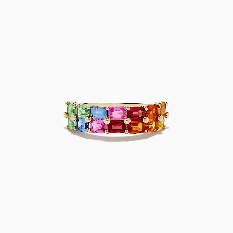 vintage women's rings -Watercolors 14K Yellow Gold Multi Sapphire Ring