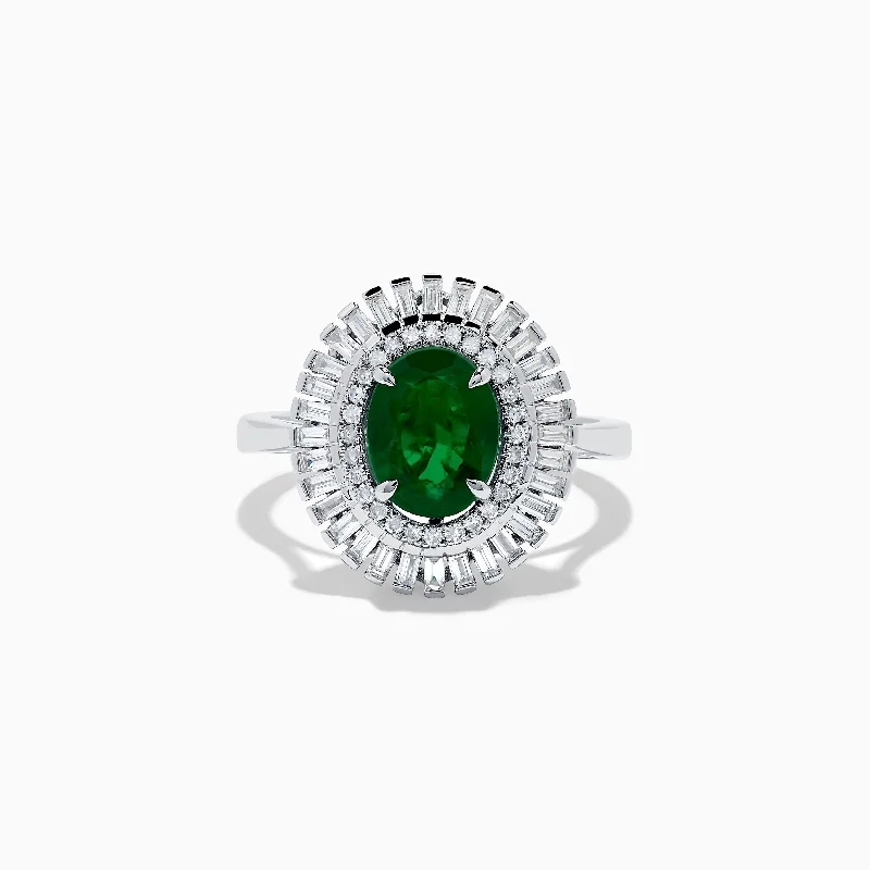 personalized women's rings -14K White Gold Emerald and Diamond Ring