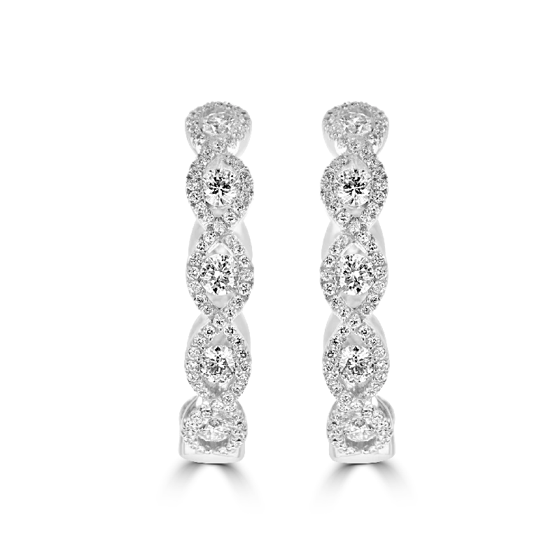 Ladies Platinum Earrings -14KT WHITE GOLD 2.01 CTW DIAMOND HOOP EARRINGS